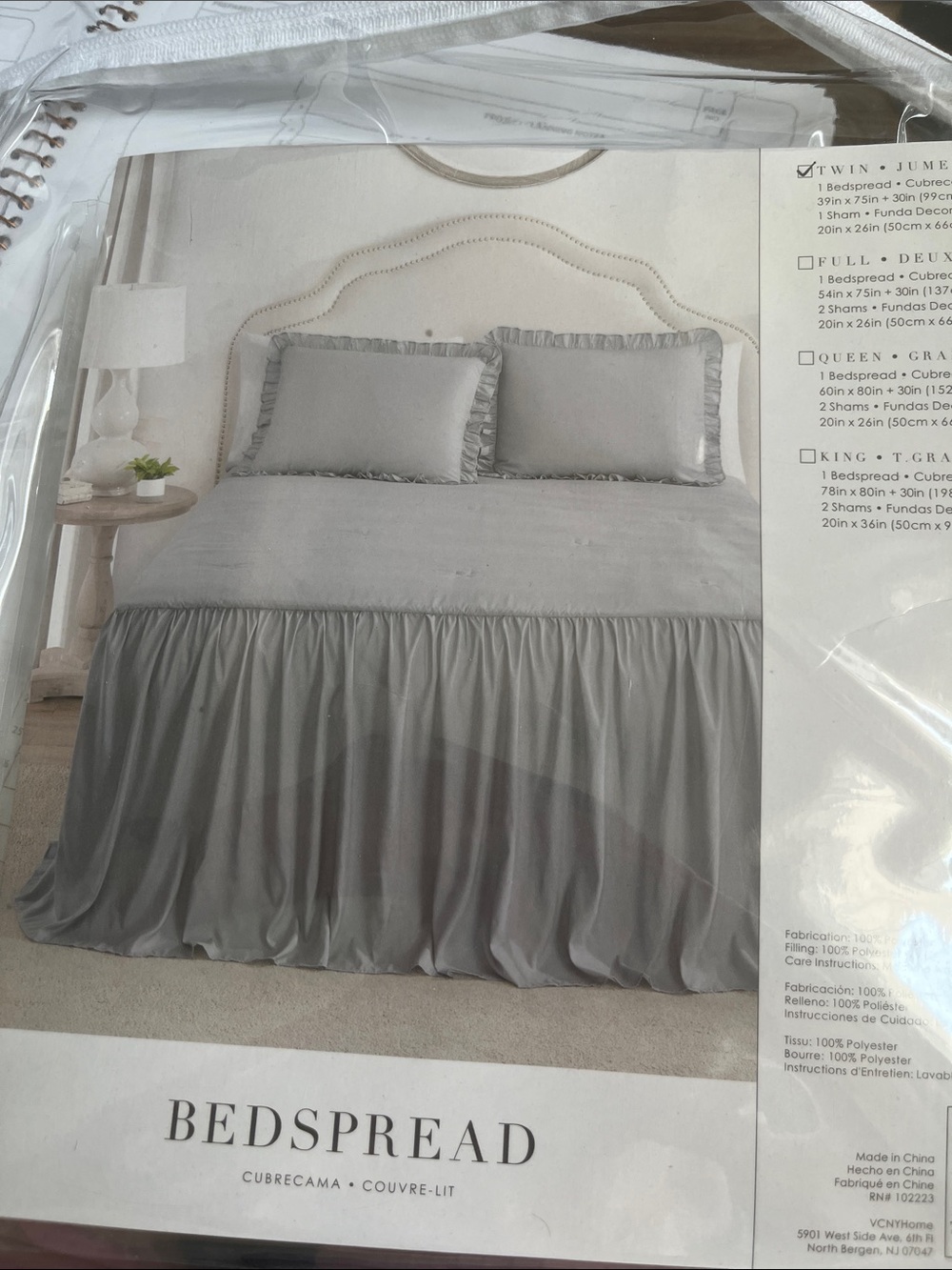 Twin Size Bed Comforter Bedspread Only- Lightweight & Grey in Color